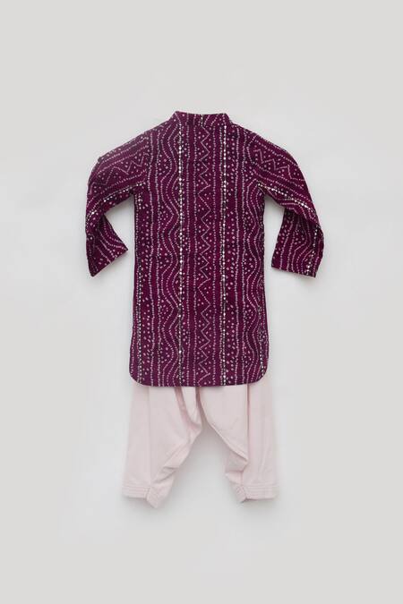 Shop_Fayon Kids_Purple Cotton, Crepe Mirrors Printed Kurta And Salwar Set _Online_at_Aza_Fashions