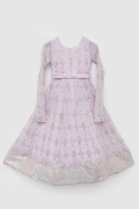 Buy_Fayon Kids_Purple Georgette Embroidery 3d Foil Print Anarkali _Online_at_Aza_Fashions