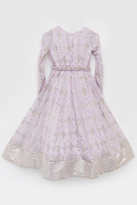 Shop_Fayon Kids_Purple Georgette Embroidery 3d Foil Print Anarkali _Online_at_Aza_Fashions