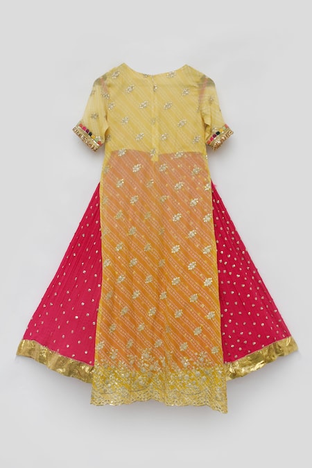 Shop_Fayon Kids_Yellow Georgette Tassels Sequin Embroidered Kurta And Skirt Set _Online_at_Aza_Fashions