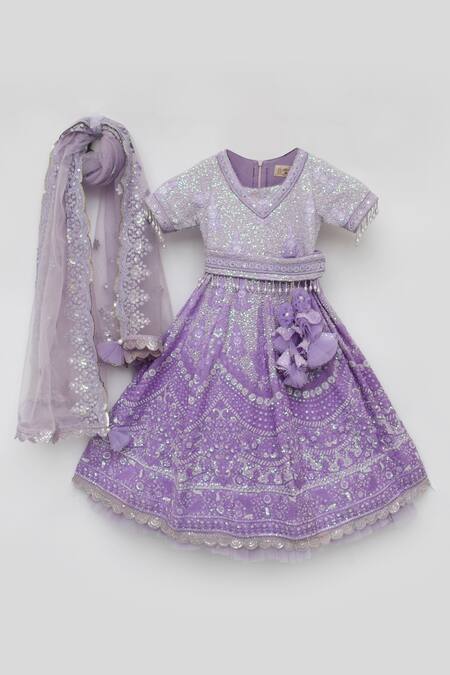 Buy_Fayon Kids_Purple Net, Lace Sequins, Embroidery Lehenga Set _Online_at_Aza_Fashions
