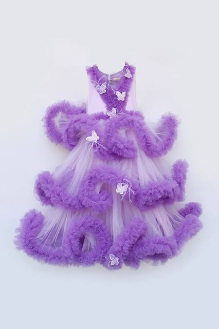 Buy_Fayon Kids_Purple Net Sequins, Beads Embroidered Ruffle Gown _Online_at_Aza_Fashions