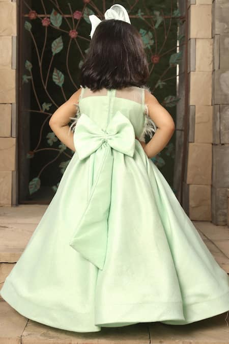 Fayon Kids Green Net Feathers Bodice Embroidered Gown Online at Aza Fashions Fayon Kids_Green Net Feathers Bodice Embroidered Gown _Online_at_Aza_Fashions