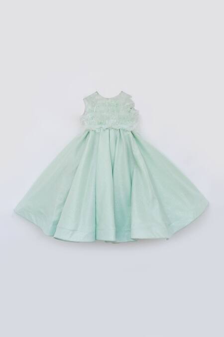 Buy Fayon Kids Green Net Feathers Bodice Embroidered Gown Online at Aza Fashions Buy_Fayon Kids_Green Net Feathers Bodice Embroidered Gown _Online_at_Aza_Fashions