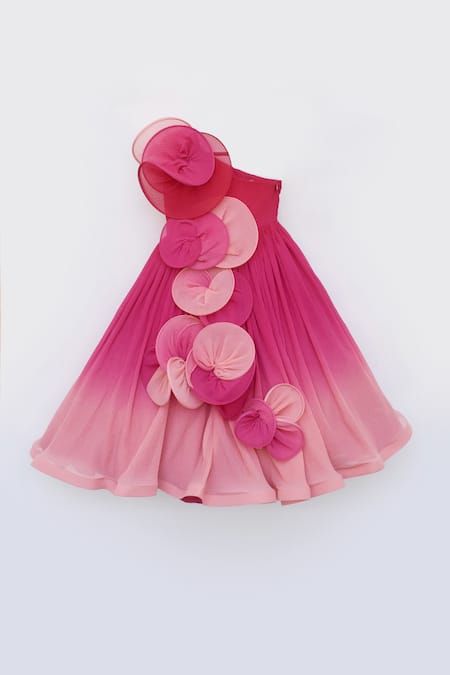 Buy Fayon Kids Coral Georgette Pleated One-shoulder Gown Online at Aza Fashions Buy_Fayon Kids_Coral Georgette Pleated One-shoulder Gown _Online_at_Aza_Fashions