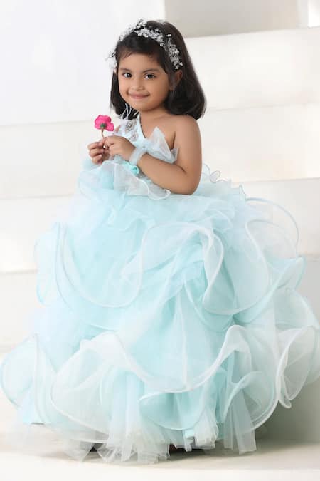 Buy Gold Net Embroidery Sequin Gown For Girls by FAYON KIDS Online at Aza  Fashions.