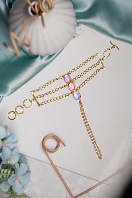 Shop Ishhaara Multi Color Stones Embellished Bracelet at Aza Fashions Shop_Ishhaara_Multi Color Stones Embellished Bracelet _at_Aza_Fashions