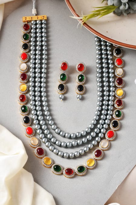 Ishhaara Stone Embellished Layered Necklace Set 