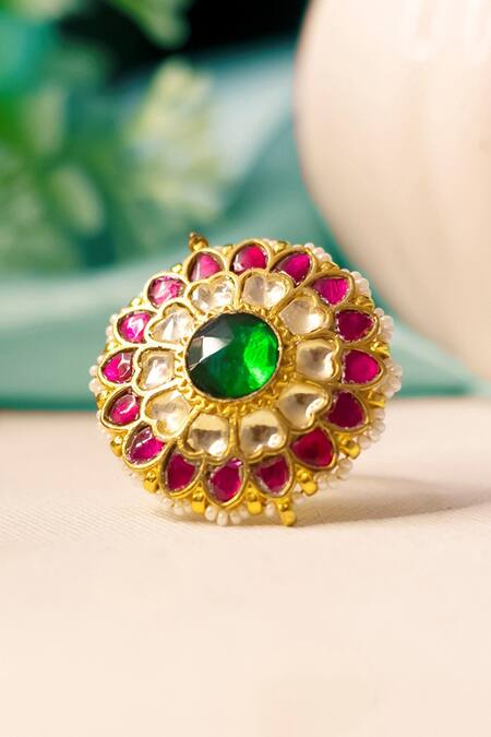 Shop Ishhaara Red Stones Embellished Ring at Aza Fashions Shop_Ishhaara_Red Stones Embellished Ring _at_Aza_Fashions