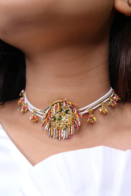 Vaidaan Gold Plated Beads Zinnia Pendant Choker 