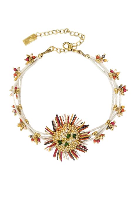 Shop Vaidaan Gold Plated Zinnia Pendant Choker at Aza Fashions Shop_Vaidaan_Gold Plated Zinnia Pendant Choker _at_Aza_Fashions