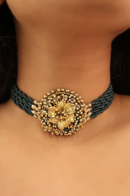 Vaidaan Gold Plated Green Kalyani Choker 