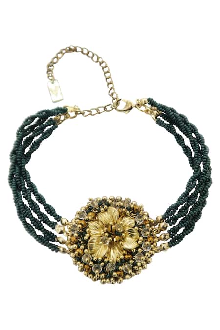 Shop Vaidaan Gold Plated Green Kalyani Choker at Aza Fashions Shop_Vaidaan_Gold Plated Green Kalyani Choker _at_Aza_Fashions