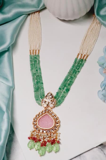 Shop Ishhaara Multi Color American Diamond Embellished Long Pendant Necklace at Aza Fashions Shop_Ishhaara_Multi Color American Diamond Embellished Long Pendant Necklace _at_Aza_Fashions