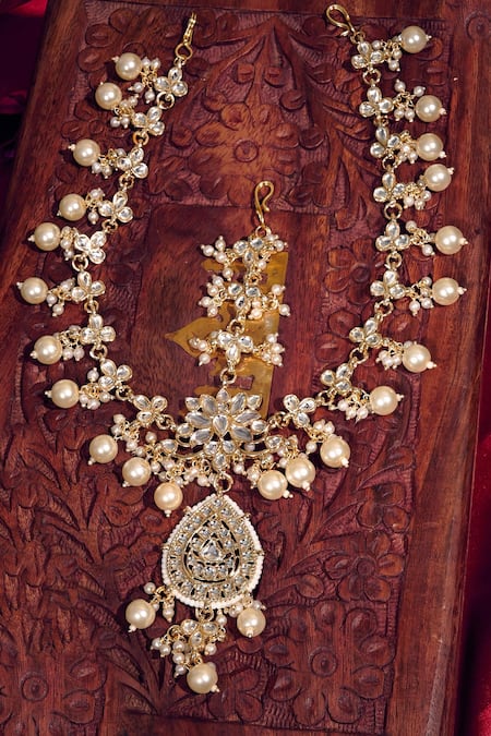 Shop_Ishhaara_Gold Plated Lotus Shaped Sheeshpatti _at_Aza_Fashions