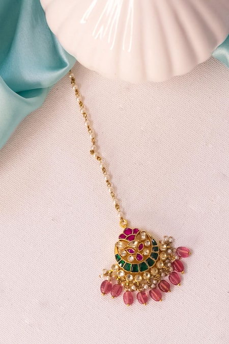 Shop Ishhaara Multi Color Bead Embellished Maangtikka at Aza Fashions Shop_Ishhaara_Multi Color Bead Embellished Maangtikka _at_Aza_Fashions