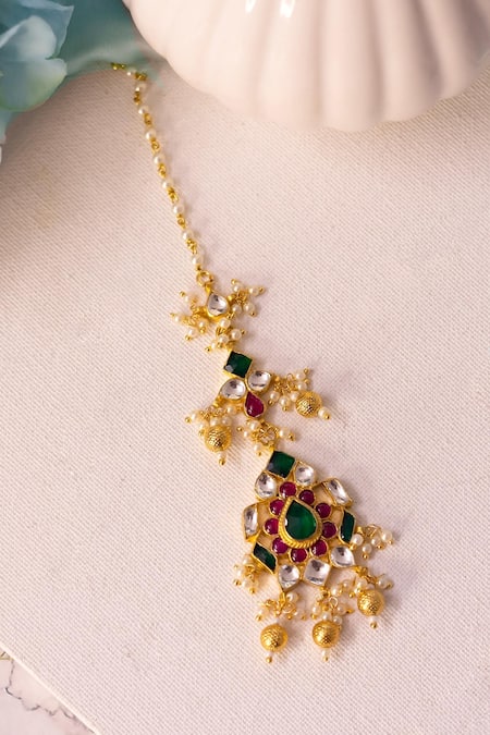 Shop Ishhaara Multi Color Bead Drop Maangtikka at Aza Fashions Shop_Ishhaara_Multi Color Bead Drop Maangtikka _at_Aza_Fashions