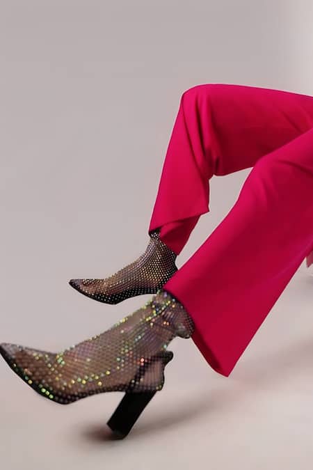 Shop_Zori World_Black Rhinestones Glitz Mesh Boots _Online_at_Aza_Fashions