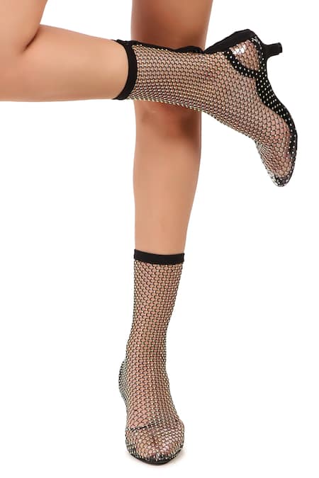 Buy Zori World Black Rhinestones Glitz Mesh Boots Buy_Zori World_Black Rhinestones Glitz Mesh Boots