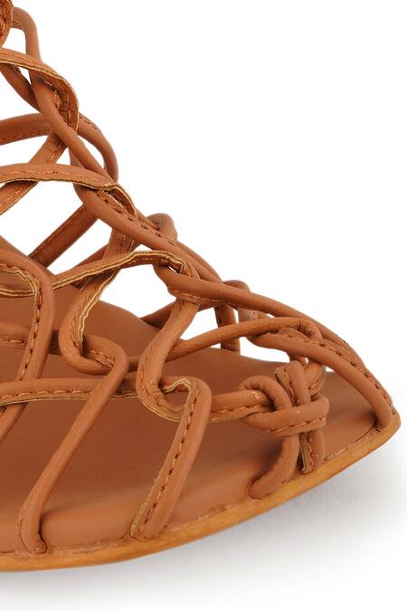 Zori World Brown Interlaced Strap Heels Online at Aza Fashions Zori World_Brown Interlaced Strap Heels_Online_at_Aza_Fashions