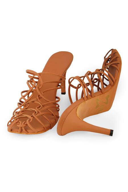 Buy Zori World Brown Interlaced Strap Heels Online at Aza Fashions Buy_Zori World_Brown Interlaced Strap Heels_Online_at_Aza_Fashions
