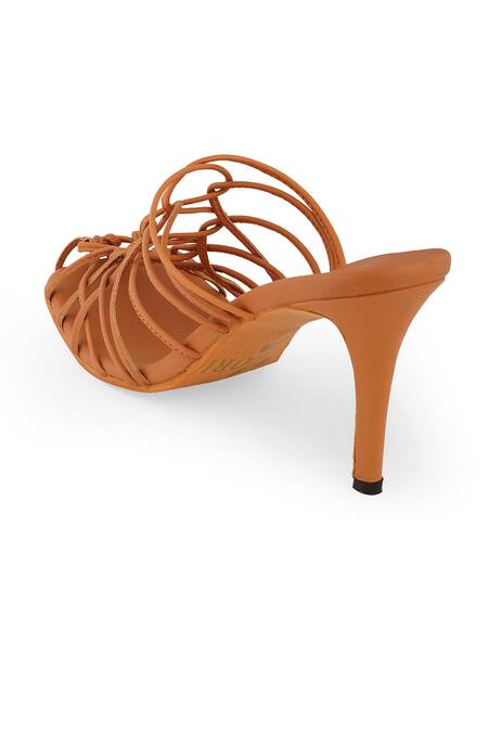 Shop Zori World Brown Interlaced Strap Heels Online at Aza Fashions Shop_Zori World_Brown Interlaced Strap Heels_Online_at_Aza_Fashions