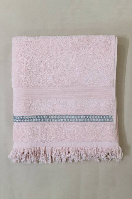 Shop Design Gaatha Pink 100% Cotton Embroidery Hand Bath Towel 2 Pcs Set at Aza Fashions Shop_Design Gaatha_Pink 100% Cotton Embroidery Hand Bath Towel 2 Pcs Set_at_Aza_Fashions