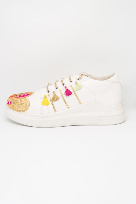Shop_The Saree Sneakers_Multi Color Embroidered Gota Sneakers _Online_at_Aza_Fashions