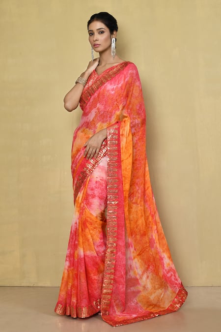 Nazaakat by Samara Singh Pink Chiffon Embroidered Sequin Work V Neck Saree With Blouse