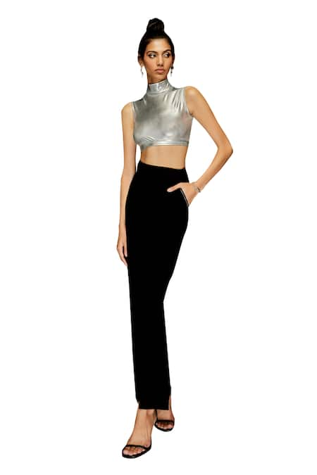 Pocketful Of Cherrie Metallic High Neck Crop Top 