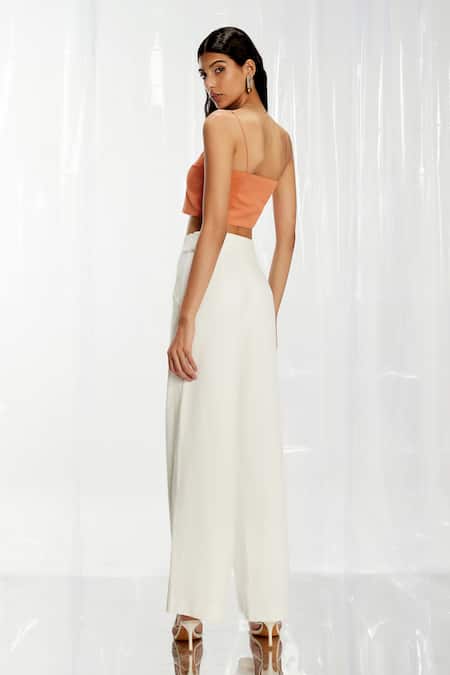 Shop_Pocketful Of Cherrie_White Crepe Wide Leg Pants_at_Aza_Fashions