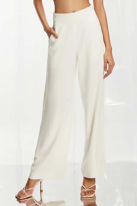 Pocketful Of Cherrie_White Crepe Wide Leg Pants_Online_at_Aza_Fashions
