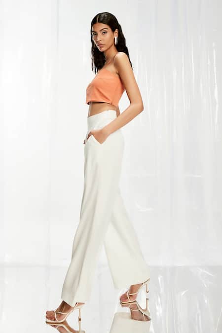 Buy_Pocketful Of Cherrie_White Crepe Wide Leg Pants_Online_at_Aza_Fashions