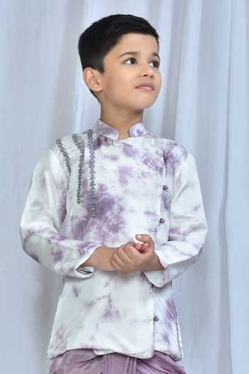 Buy_Banana Bee_White Kurta Bomb Dola Silk Shaded Angarakha With Dhoti Pant_Online_at_Aza_Fashions