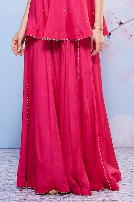 Ajiesh Oberoi_Pink Chiffon, Cotton, Lycra Embroidery, Gota Babli Floret Kurta And Sharara Set _Online_at_Aza_Fashions