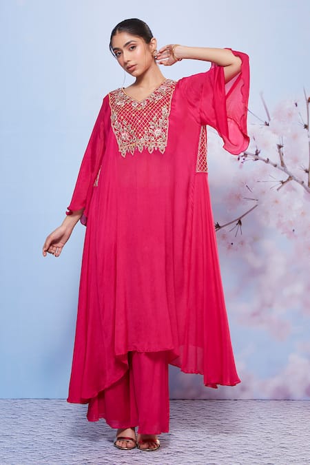 Ajiesh Oberoi Chakori Embroidered Long Kurta & Palazzo Set 