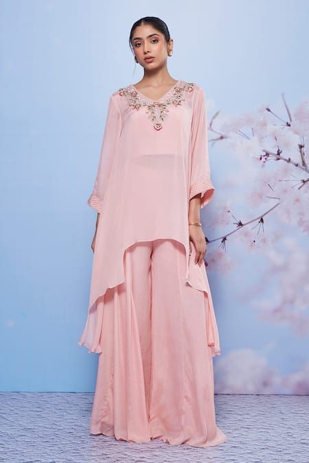 Ajiesh Oberoi Asymmetric Floral Embroidered Kurta Set 