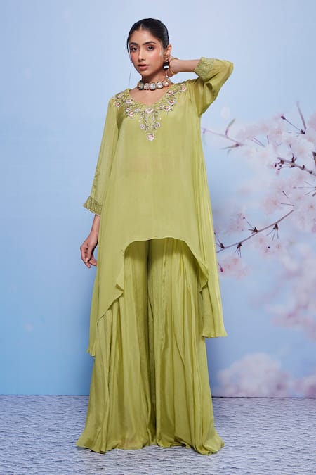 Ajiesh Oberoi Chanda Neckline Embroidered Kurta & Sharara Set 
