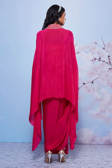 Ajiesh Oberoi Floral Embroidered Cape & Draped Skirt Set 