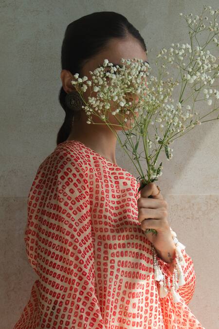 Shachi Sood_Orange Organza, Satin, Silk Embroidery V-neck Top And Pleated Skirt Set _Online_at_Aza_Fashions
