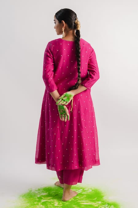 Tussah By Siddhi Shah Chanderi Embroidered A-Line Kurta & Pant Set 
