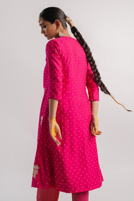 Tussah By Siddhi Shah_Pink Silk, Tissue Sequins Round Neck Work Kurta And Pant Set _Online_at_Aza_Fashions