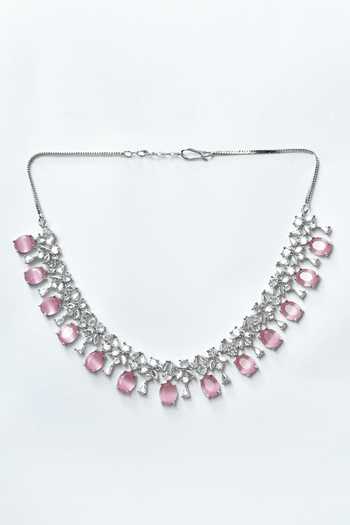 Buy_Nayaab By Aleezeh_Pink Embellished Stone Necklace Set_Online_at_Aza_Fashions