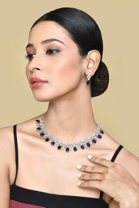 Nazaakat By Samara Singh_Blue Crystals Embellished Necklace Set _Online_at_Aza_Fashions