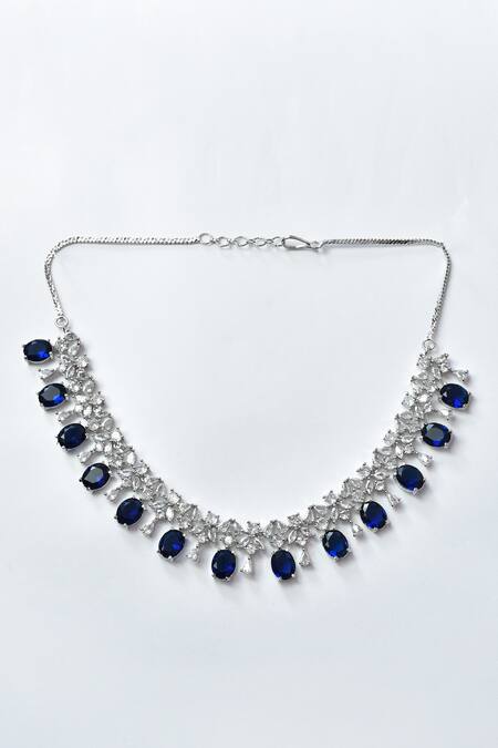 Buy_Nazaakat By Samara Singh_Blue Crystals Embellished Necklace Set _Online_at_Aza_Fashions