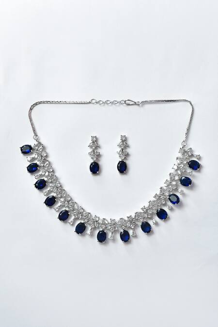 Shop_Nazaakat By Samara Singh_Blue Crystals Embellished Necklace Set _Online_at_Aza_Fashions