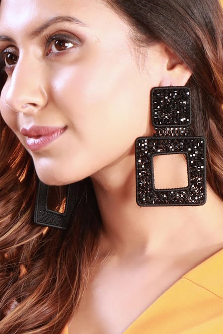 Vaidaan Gold Plated Stones The Black Window Danglers 