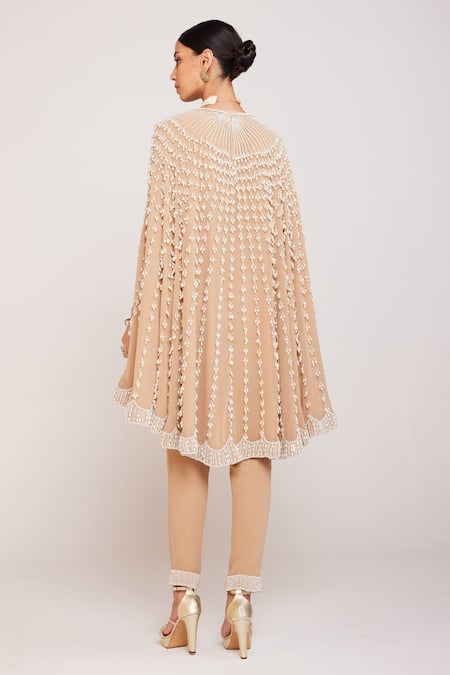 Vvani By Vani Vats Pearl Embellished Cape & Pant Set 