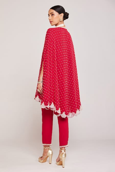 Vvani By Vani Vats Pearl Embellished Asymmetric Cape & Pant Set 