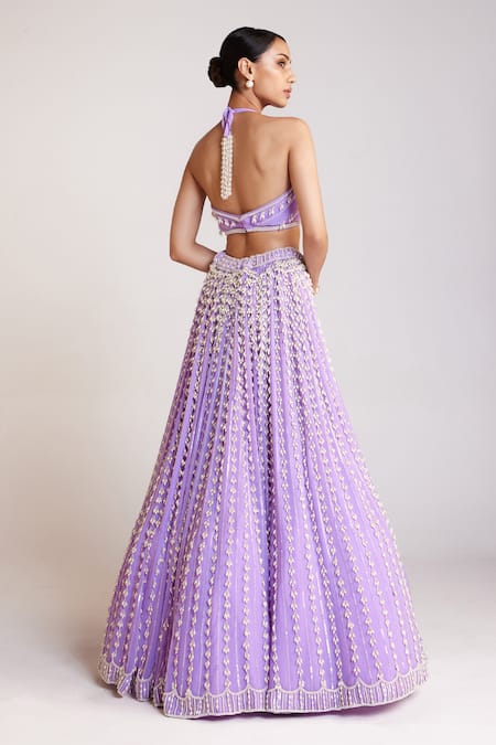 Vvani By Vani Vats Chandelier Pearl Embroidered Skirt & Top Set 